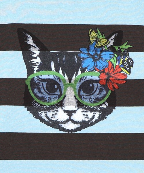 ScoLar(スカラー)の「161653:グラサンネコちゃんボーダープルオーバー(Tシャツ/カットソー・レディース・ブルー/チャコールグレー/オフホワイト・M)」の13枚目の写真
