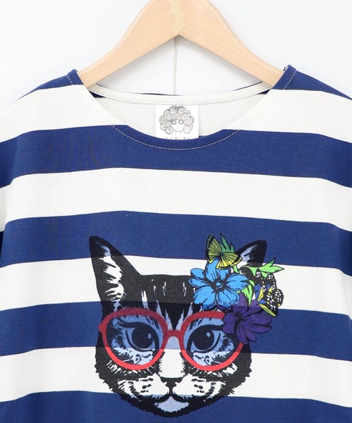ScoLar(スカラー)の「161653:グラサンネコちゃんボーダープルオーバー(Tシャツ/カットソー・レディース・ブルー/チャコールグレー/オフホワイト・M)」の15枚目の写真