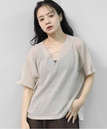 リネン混 ドライタッチシアー ダメージデザインニット LINEN-BLEND HIGH-TWIST SHEER DISTRESSED KNIT