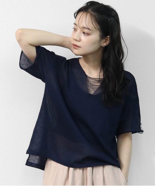 THE CELL.(ザセルドット)の「リネン混 ドライタッチシアー ダメージデザインニット LINEN-BLEND HIGH-TWIST SHEER DISTRESSED KNIT(ニット/セーター・レディース・ベージュ/ブラック/ネイビー・FREE)」の3枚目の写真