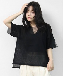 リネン混 ドライタッチシアー ダメージデザインニット LINEN-BLEND HIGH-TWIST SHEER DISTRESSED KNIT