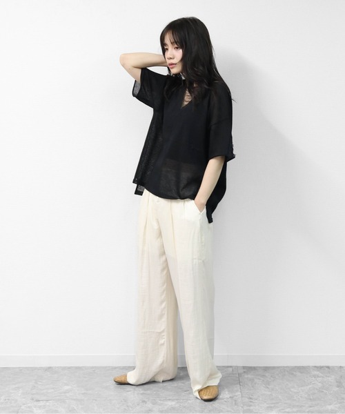 THE CELL.(ザセルドット)の「リネン混 ドライタッチシアー ダメージデザインニット LINEN-BLEND HIGH-TWIST SHEER DISTRESSED KNIT(ニット/セーター・レディース・ベージュ/ブラック/ネイビー・FREE)」の18枚目の写真