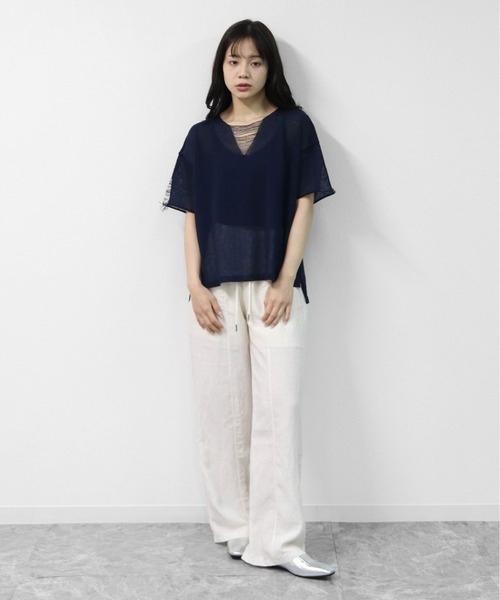THE CELL.(ザセルドット)の「リネン混 ドライタッチシアー ダメージデザインニット LINEN-BLEND HIGH-TWIST SHEER DISTRESSED KNIT(ニット/セーター・レディース・ベージュ/ブラック/ネイビー・FREE)」の12枚目の写真