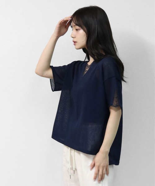 THE CELL.(ザセルドット)の「リネン混 ドライタッチシアー ダメージデザインニット LINEN-BLEND HIGH-TWIST SHEER DISTRESSED KNIT(ニット/セーター・レディース・ベージュ/ブラック/ネイビー・FREE)」の9枚目の写真