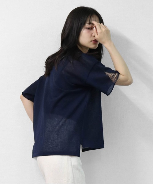 THE CELL.(ザセルドット)の「リネン混 ドライタッチシアー ダメージデザインニット LINEN-BLEND HIGH-TWIST SHEER DISTRESSED KNIT(ニット/セーター・レディース・ベージュ/ブラック/ネイビー・FREE)」の10枚目の写真