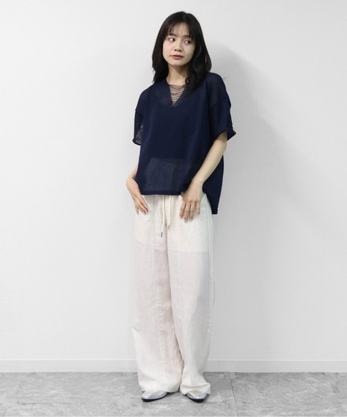 THE CELL.(ザセルドット)の「リネン混 ドライタッチシアー ダメージデザインニット LINEN-BLEND HIGH-TWIST SHEER DISTRESSED KNIT(ニット/セーター・レディース・ベージュ/ブラック/ネイビー・FREE)」の11枚目の写真