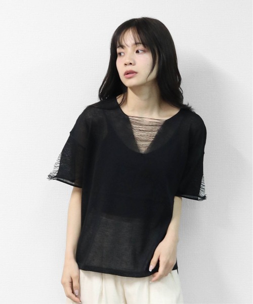 THE CELL.(ザセルドット)の「リネン混 ドライタッチシアー ダメージデザインニット LINEN-BLEND HIGH-TWIST SHEER DISTRESSED KNIT(ニット/セーター・レディース・ベージュ/ブラック/ネイビー・FREE)」の5枚目の写真