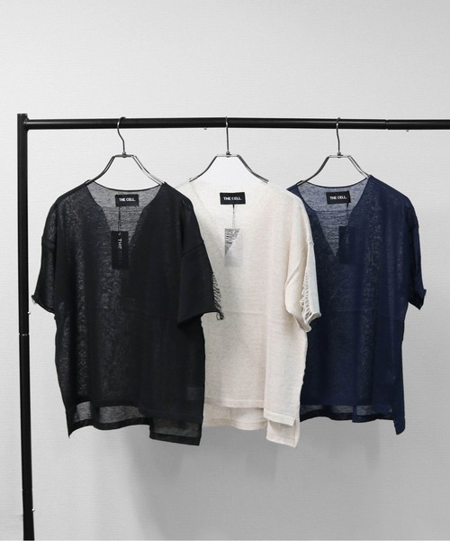 THE CELL.(ザセルドット)の「リネン混 ドライタッチシアー ダメージデザインニット LINEN-BLEND HIGH-TWIST SHEER DISTRESSED KNIT(ニット/セーター・レディース・ベージュ/ブラック/ネイビー・FREE)」の7枚目の写真