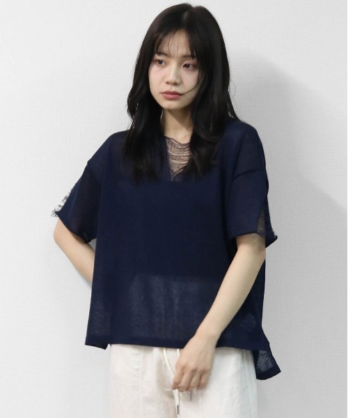 THE CELL.(ザセルドット)の「リネン混 ドライタッチシアー ダメージデザインニット LINEN-BLEND HIGH-TWIST SHEER DISTRESSED KNIT(ニット/セーター・レディース・ベージュ/ブラック/ネイビー・FREE)」の8枚目の写真