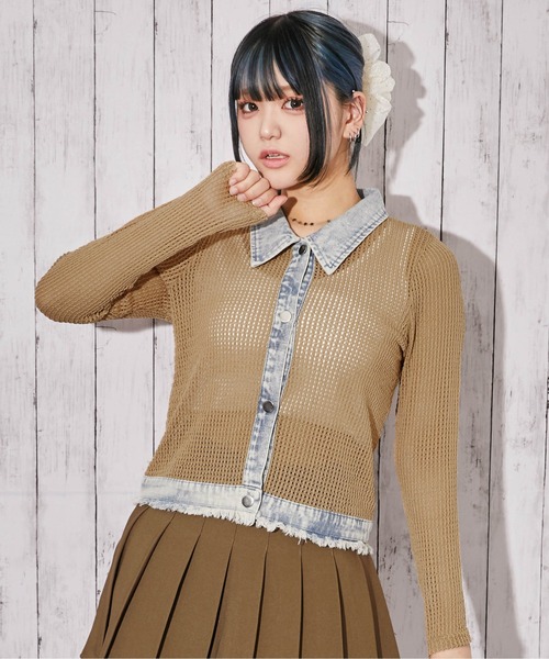 GORGE(ゴージ)の「《デニム×メッシュ》カーディガン/ストリート×カジュアル/春夏秋/全3色(カーディガン/ボレロ・レディース・オフホワイト/ベージュ/ブラック・F)」の3枚目の写真
