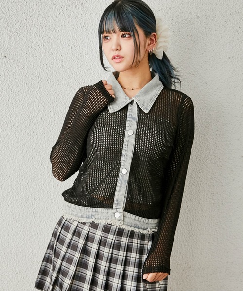 GORGE(ゴージ)の「《デニム×メッシュ》カーディガン/ストリート×カジュアル/春夏秋/全3色(カーディガン/ボレロ・レディース・オフホワイト/ベージュ/ブラック・F)」の2枚目の写真