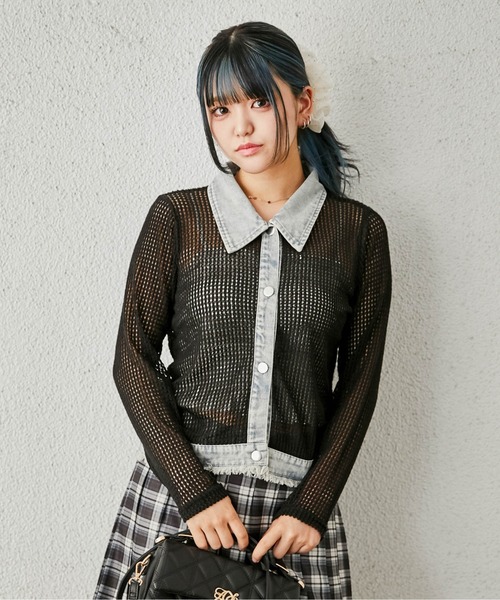 GORGE(ゴージ)の「《デニム×メッシュ》カーディガン/ストリート×カジュアル/春夏秋/全3色(カーディガン/ボレロ・レディース・オフホワイト/ベージュ/ブラック・F)」の9枚目の写真