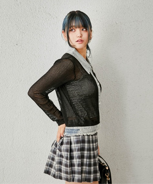GORGE(ゴージ)の「《デニム×メッシュ》カーディガン/ストリート×カジュアル/春夏秋/全3色(カーディガン/ボレロ・レディース・オフホワイト/ベージュ/ブラック・F)」の8枚目の写真