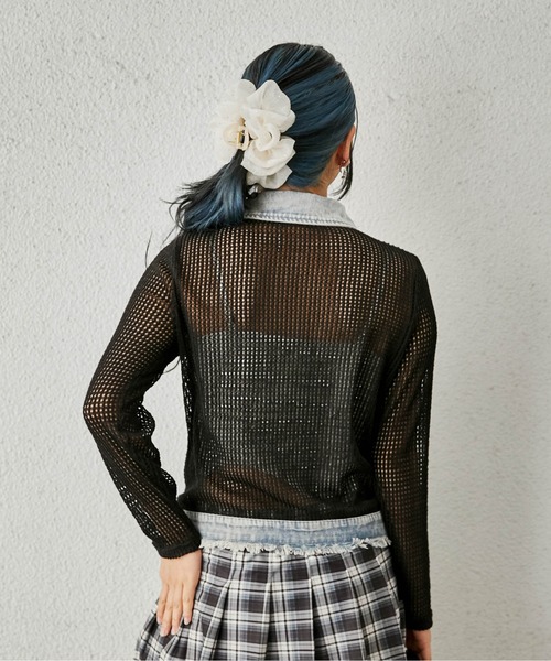 GORGE(ゴージ)の「《デニム×メッシュ》カーディガン/ストリート×カジュアル/春夏秋/全3色(カーディガン/ボレロ・レディース・オフホワイト/ベージュ/ブラック・F)」の7枚目の写真