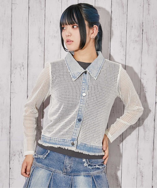 GORGE(ゴージ)の「《デニム×メッシュ》カーディガン/ストリート×カジュアル/春夏秋/全3色(カーディガン/ボレロ・レディース・オフホワイト/ベージュ/ブラック・F)」の5枚目の写真