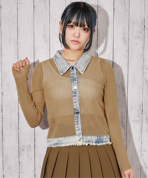 GORGE(ゴージ)の「《デニム×メッシュ》カーディガン/ストリート×カジュアル/春夏秋/全3色(カーディガン/ボレロ・レディース・オフホワイト/ベージュ/ブラック・F)」の19枚目の写真