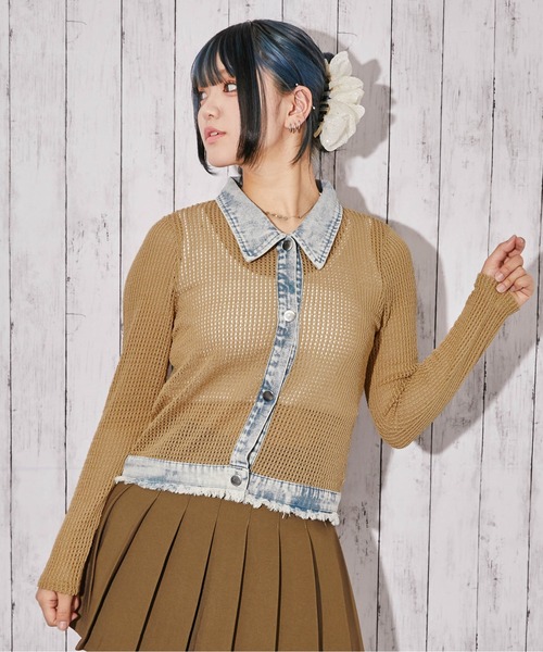 GORGE(ゴージ)の「《デニム×メッシュ》カーディガン/ストリート×カジュアル/春夏秋/全3色(カーディガン/ボレロ・レディース・オフホワイト/ベージュ/ブラック・F)」の18枚目の写真