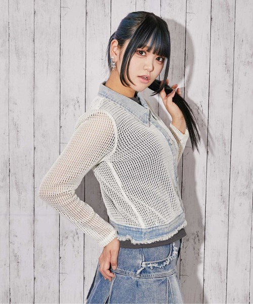 GORGE(ゴージ)の「《デニム×メッシュ》カーディガン/ストリート×カジュアル/春夏秋/全3色(カーディガン/ボレロ・レディース・オフホワイト/ベージュ/ブラック・F)」の21枚目の写真