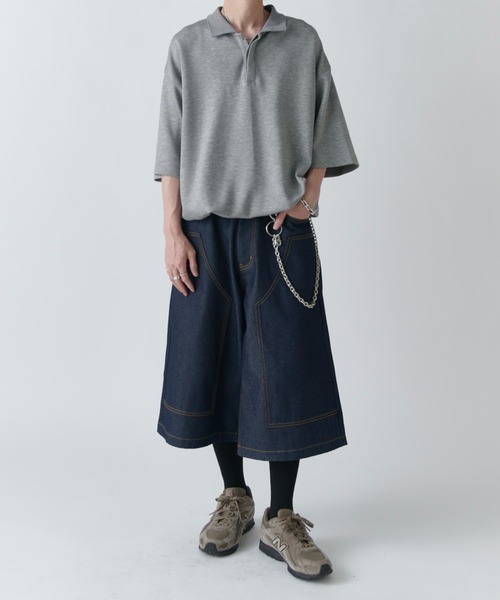 Lui's(ルイス)の「【Neucon】DOUBLE KNEE WIDE DENIM SHORTS / ダブルニーワイドデニムジョーツ(デニムパンツ・メンズ・インディゴブルー/ブラック・1/2)」の18枚目の写真