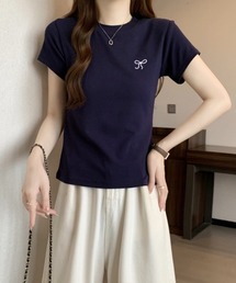 【大人ガーリー】リボンフィットTシャツ