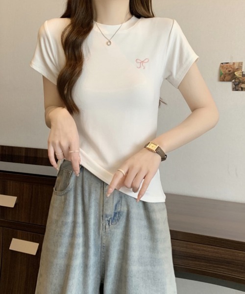SallyLunn（サリーラン）の「【大人ガーリー】リボンフィットTシャツ（Tシャツ/カットソー・レディース・ネイビー/ピンク/ホワイト・MEDIUM/LARGE）」の15枚目の写真