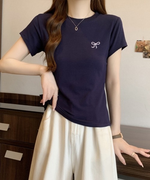 SallyLunn（サリーラン）の「【大人ガーリー】リボンフィットTシャツ（Tシャツ/カットソー・レディース・ネイビー/ピンク/ホワイト・MEDIUM/LARGE）」の5枚目の写真