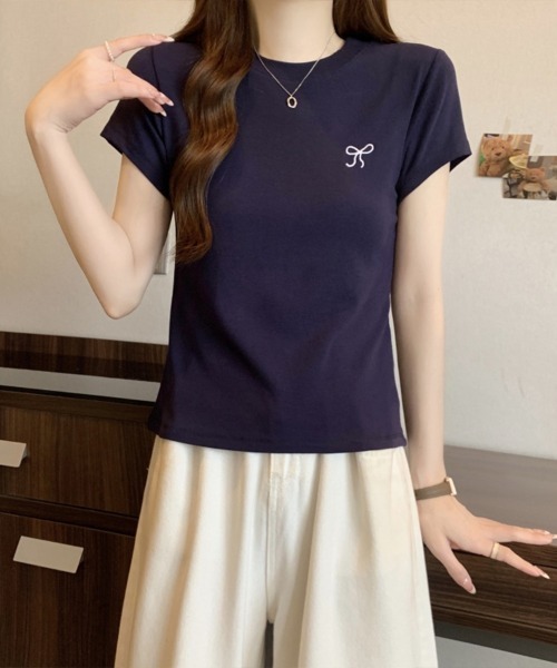 SallyLunn（サリーラン）の「【大人ガーリー】リボンフィットTシャツ（Tシャツ/カットソー・レディース・ネイビー/ピンク/ホワイト・MEDIUM/LARGE）」の8枚目の写真