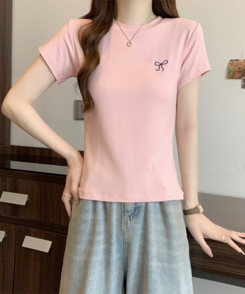 SallyLunn（サリーラン）の「【大人ガーリー】リボンフィットTシャツ（Tシャツ/カットソー・レディース・ネイビー/ピンク/ホワイト・MEDIUM/LARGE）」の10枚目の写真