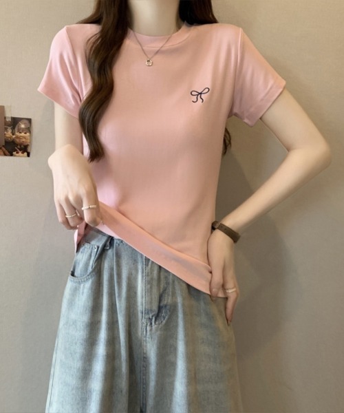 SallyLunn（サリーラン）の「【大人ガーリー】リボンフィットTシャツ（Tシャツ/カットソー・レディース・ネイビー/ピンク/ホワイト・MEDIUM/LARGE）」の13枚目の写真