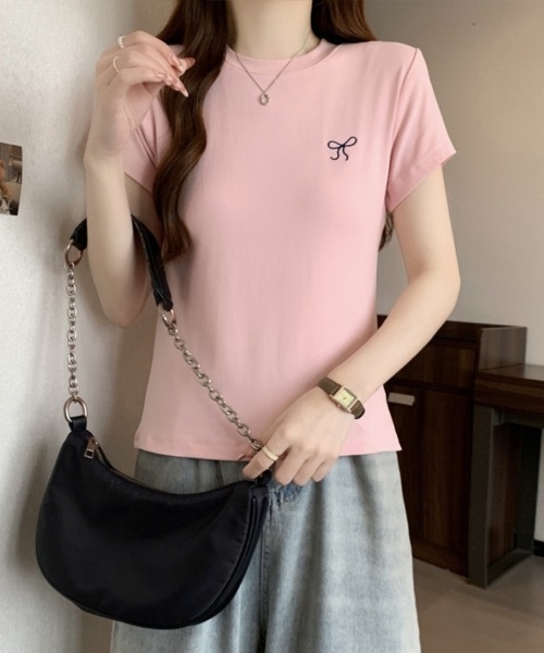 SallyLunn（サリーラン）の「【大人ガーリー】リボンフィットTシャツ（Tシャツ/カットソー・レディース・ネイビー/ピンク/ホワイト・MEDIUM/LARGE）」の14枚目の写真