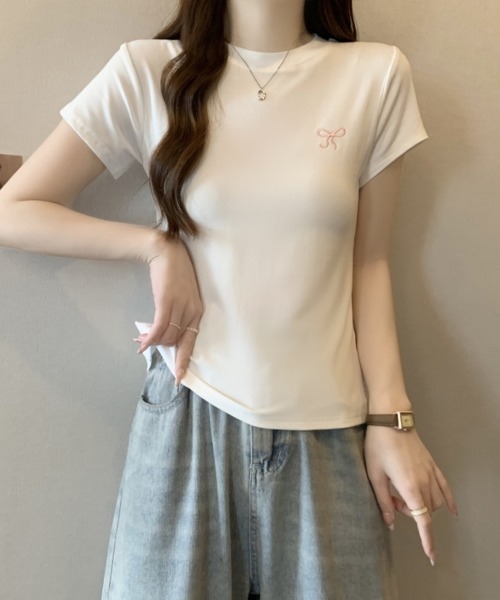 SallyLunn（サリーラン）の「【大人ガーリー】リボンフィットTシャツ（Tシャツ/カットソー・レディース・ネイビー/ピンク/ホワイト・MEDIUM/LARGE）」の16枚目の写真