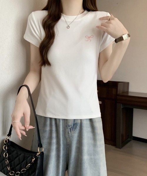 SallyLunn（サリーラン）の「【大人ガーリー】リボンフィットTシャツ（Tシャツ/カットソー・レディース・ネイビー/ピンク/ホワイト・MEDIUM/LARGE）」の17枚目の写真