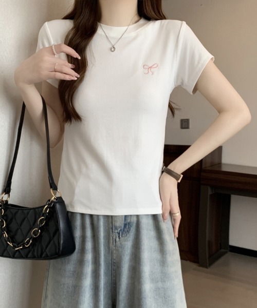 SallyLunn（サリーラン）の「【大人ガーリー】リボンフィットTシャツ（Tシャツ/カットソー・レディース・ネイビー/ピンク/ホワイト・MEDIUM/LARGE）」の18枚目の写真