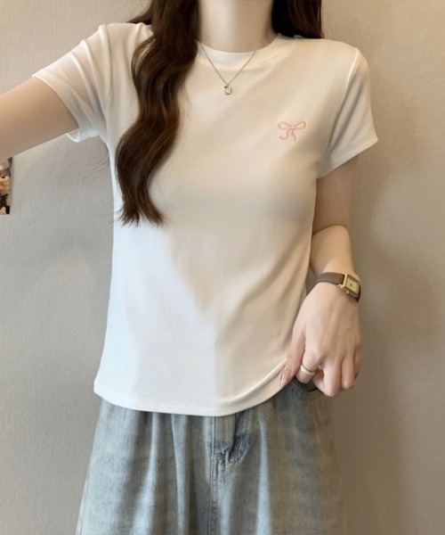 SallyLunn（サリーラン）の「【大人ガーリー】リボンフィットTシャツ（Tシャツ/カットソー・レディース・ネイビー/ピンク/ホワイト・MEDIUM/LARGE）」の19枚目の写真