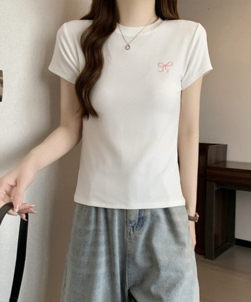 SallyLunn（サリーラン）の「【大人ガーリー】リボンフィットTシャツ（Tシャツ/カットソー・レディース・ネイビー/ピンク/ホワイト・MEDIUM/LARGE）」の20枚目の写真