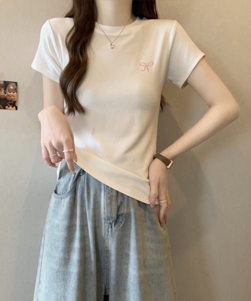 SallyLunn（サリーラン）の「【大人ガーリー】リボンフィットTシャツ（Tシャツ/カットソー・レディース・ネイビー/ピンク/ホワイト・MEDIUM/LARGE）」の21枚目の写真