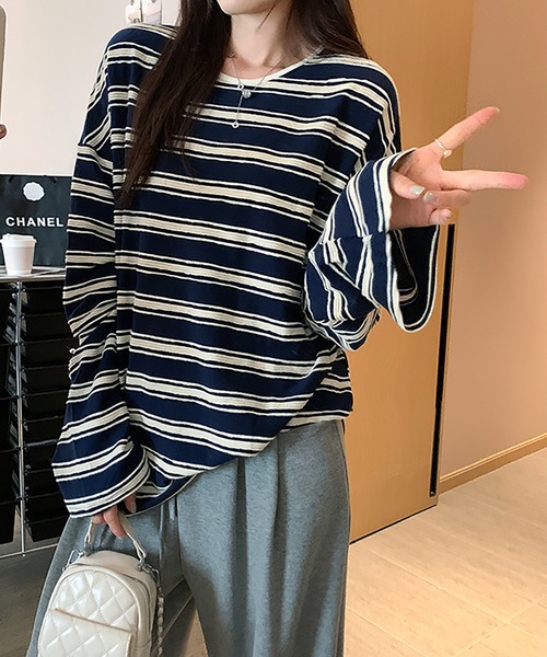 LAFFMO（ラフモ）の「立体ボーダーカットソー（Tシャツ/カットソー・レディース・グレー/ピンク/ネイビー・S/M）」の8枚目の写真