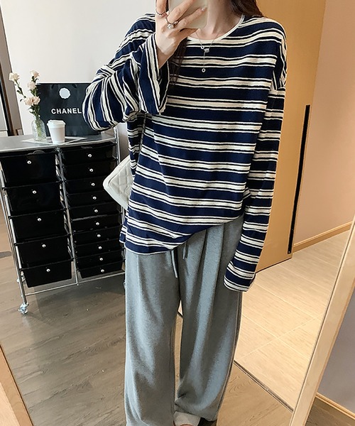LAFFMO（ラフモ）の「立体ボーダーカットソー（Tシャツ/カットソー・レディース・グレー/ピンク/ネイビー・S/M）」の9枚目の写真