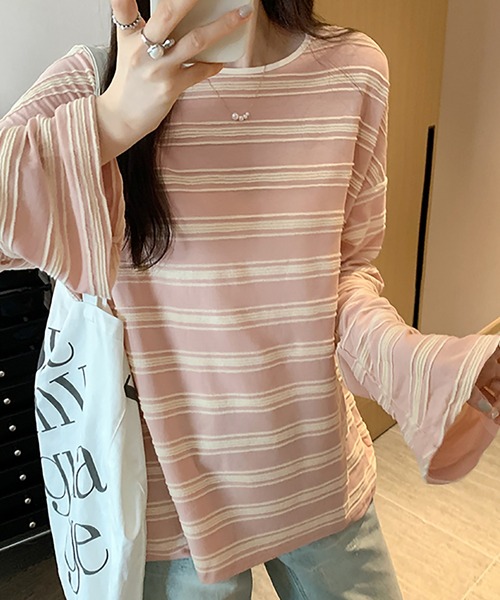 LAFFMO（ラフモ）の「立体ボーダーカットソー（Tシャツ/カットソー・レディース・グレー/ピンク/ネイビー・S/M）」の10枚目の写真