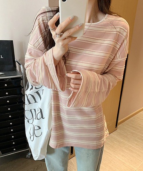 LAFFMO（ラフモ）の「立体ボーダーカットソー（Tシャツ/カットソー・レディース・グレー/ピンク/ネイビー・S/M）」の11枚目の写真