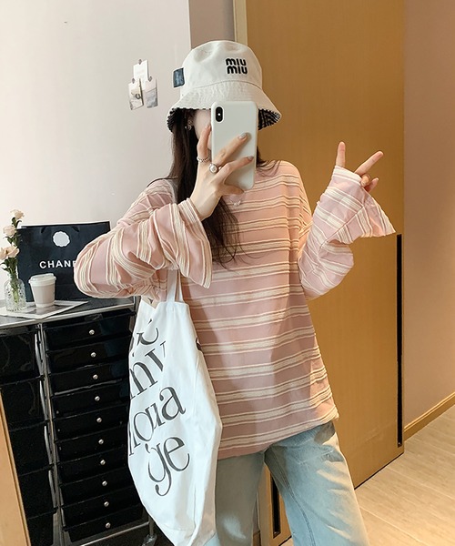 LAFFMO（ラフモ）の「立体ボーダーカットソー（Tシャツ/カットソー・レディース・グレー/ピンク/ネイビー・S/M）」の12枚目の写真