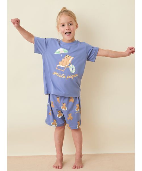 gelato pique キッズ パジャマ サマーベア柄 セットアップ　130㎝ セール】【KIDS】【接触冷感】サマーベア柄ショートパンツ（ルーム