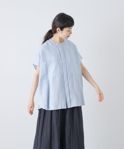 かぐれ(カグレ)の「リネンWポケットフレンチシャツ(シャツ/ブラウス・レディース・オフホワイト/ライトブルー/ロイヤルブルー・FREE)」の20枚目の写真