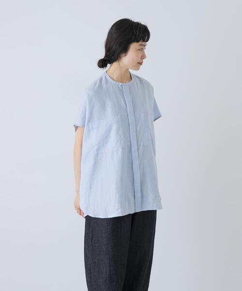 かぐれ(カグレ)の「リネンWポケットフレンチシャツ(シャツ/ブラウス・レディース・オフホワイト/ライトブルー/ロイヤルブルー/ブラック・FREE)」の17枚目の写真