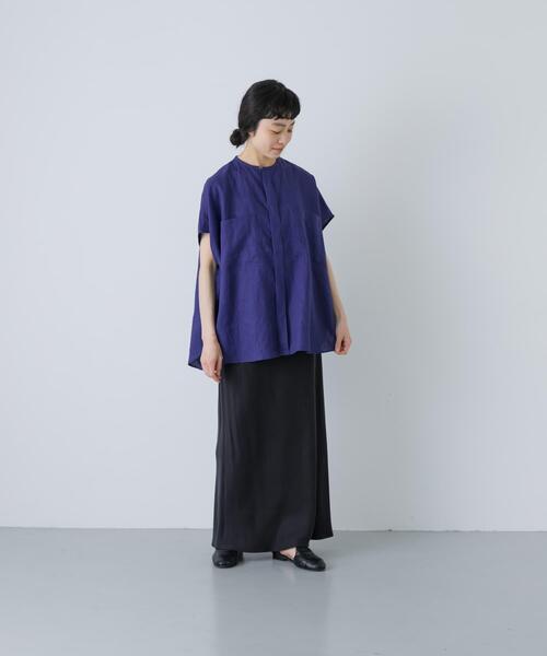 かぐれ(カグレ)の「リネンWポケットフレンチシャツ(シャツ/ブラウス・レディース・オフホワイト/ライトブルー/ロイヤルブルー/ブラック・FREE)」の8枚目の写真