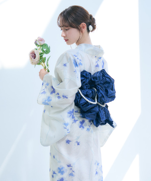 セール】2点セット 《帯+浴衣》浴衣 清楚な印象に導く花柄（浴衣