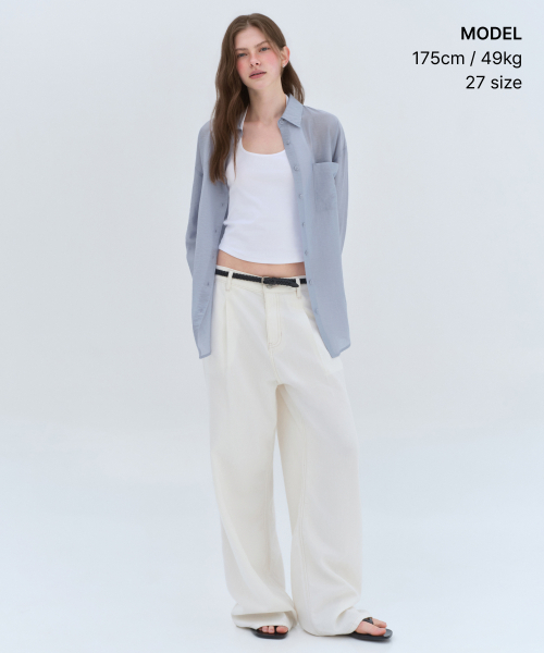 MUSINSA STANDARD WOMAN（ムシンサスタンダードウーマン）の「ウィメンズ テンセル ワン タック エクストラ ワイド デニムパンツ [クリーム]（デニムパンツ・レディース・その他・24/25/26/27/28/29/30）」の4枚目の写真