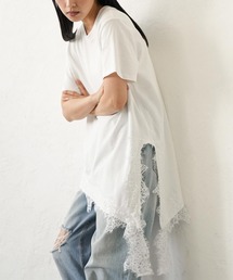 裾レーススリットTシャツ