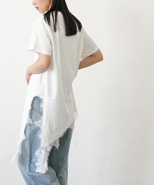 mili an deni(ミリアンデニ)の「裾レーススリットTシャツ(Tシャツ/カットソー・レディース・ブラック/オフホワイト・M)」の6枚目の写真