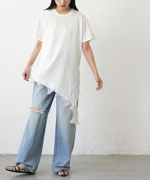 mili an deni(ミリアンデニ)の「裾レーススリットTシャツ(Tシャツ/カットソー・レディース・ブラック/オフホワイト・M)」の8枚目の写真